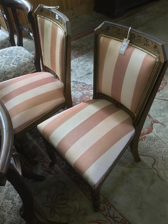 Pair Victorian oak & ebonised side chairs